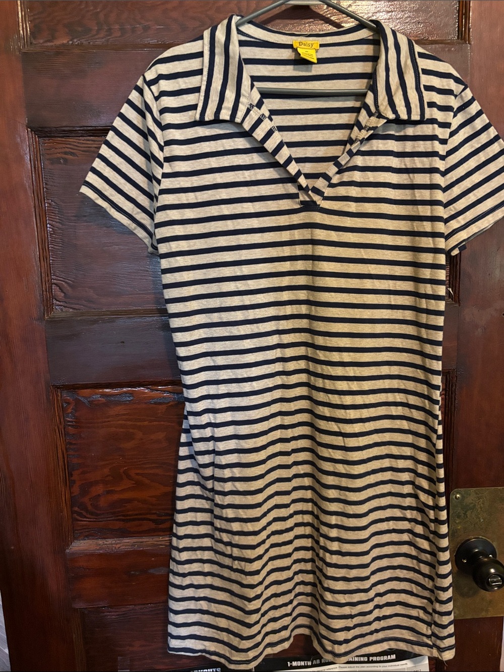 Daisy Striped Polo Mini Dress in Navy and Cream